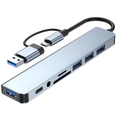 2 in 1 Usb Type-C Usb 2.0/3.0 Audio 3.5 TF SD Çevirici Adaptör Çok Portlu Çoklayıcı Usb Hub Aparat - 6