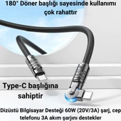 Polham Süper Hızlı Ucu Dönebilen 1.2MT 60W Type-C to Type C Şarj Data Kablosu, Süper Sağlam Akım ve Voltaj Korumalı - 7