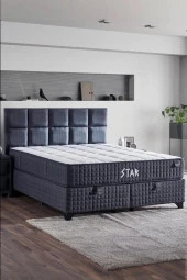 Star Yatak Seti 180x200 cm Çift Kişilik Yaylı Sert Ortopedik Yatak Antrasit Lüks Baza Başlık Takımı - 1
