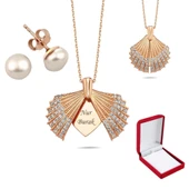 İsme Özel Aç Kapa Gümüş İstiridye Kolye Küpe Seti - 1