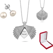 İsme Özel Aç Kapa Gümüş İstiridye Kolye Küpe Seti - 2