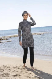 ESTİVA 23903 Siyah Dijital Desenli Tam Boy Lycralı Tesettür Mayo thumbnail 4