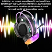 Polham RGB Işıklı 2 Metre USB 7.1 ve 3.5mm Kablolu Mikrofonlu Oyuncu Kulaklığı, Profesyonel Kulaklık - 4