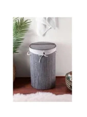 BAMBUM LİNEN OVAL ÇAMAŞIR SEPETİ GRİ H5771 - 3