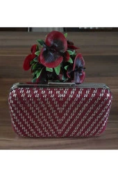 BORDO KUMAŞ TÜL ÜZERİNE ÖZEL TASARIM EL YAPIMI GÜMÜŞ TEL KIRMA ABİYE EL VE OMUZ ÇANTASI - 1