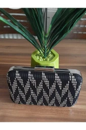 SİYAH KUMAŞ TÜL ÜZERİNE ÖZEL TASARIM EL YAPIMI GÜMÜŞ TEL KIRMA ABİYE EL VE OMUZ ÇANTASI - 2