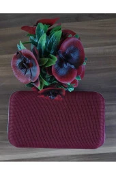 BORDO KUMAŞ TÜL ÜZERİNE ÖZEL TASARIM EL YAPIMI GÜMÜŞ TEL KIRMA ABİYE EL VE OMUZ ÇANTASI - 3