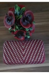 BORDO KUMAŞ TÜL ÜZERİNE ÖZEL TASARIM EL YAPIMI GÜMÜŞ TEL KIRMA ABİYE EL VE OMUZ ÇANTASI - 2