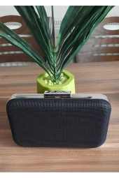 SİYAH KUMAŞ TÜL ÜZERİNE ÖZEL TASARIM EL YAPIMI GÜMÜŞ TEL KIRMA ABİYE EL VE OMUZ ÇANTASI - 5