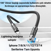 Coofbe Super Şarj Döner Başlık 27W Type-C to İphone Şarj Kablosu İphone 11 12 13 14 Pro Max Şarj Kablo - 2
