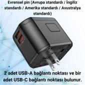 Coofbe Şarj Akım Korumalı 10A/250V Amerikan Ve Avrupa Priz Dönüştürücü Ve 2xUSB PD Şarj Başlığı Priz - 4