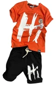 Erkek Çocuk Hi Yazı Baskılı Kısa Kollu Turuncu Şortlu Takım thumbnail 1