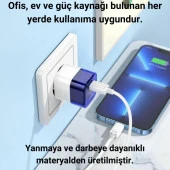 Polham Süper Hızlı 20W 1x Type-C,1x USB Şarj Başlığı ve 1 MT 60W Type C To Type C Kablolu Şarj Aleti - 3