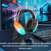 Coofbe Dinamik Işıklı USB7.1 Mikrofonlu Kablolu Profesyonel Kafaüstü Oyuncu Kulaklığı Kulaküstü Kulaklık - 2