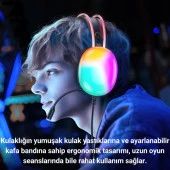 Coofbe Dinamik Işıklı USB7.1 Mikrofonlu Kablolu Profesyonel Kafaüstü Oyuncu Kulaklığı Kulaküstü Kulaklık - 3