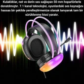 Coofbe Dinamik Işıklı USB7.1 Mikrofonlu Kablolu Profesyonel Kafaüstü Oyuncu Kulaklığı Kulaküstü Kulaklık - 4