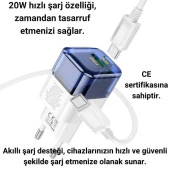 Polham Süper Hızlı 20W 1x Type-C,1x USB Şarj Başlığı ve 1 MT 60W Type C To Type C Kablolu Şarj Aleti - 4