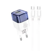 Polham Süper Hızlı 20W 1x Type-C,1x USB Şarj Başlığı ve 1 MT 60W Type C To Type C Kablolu Şarj Aleti - 5