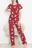 Desenli Pijama Takımı Bordo - 130.1287. - 1