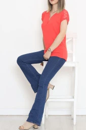 Omzu Dantelli Fermuarlı Bluz Narçiçeği - 11367.599. thumbnail 4