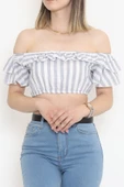 Çizgili Crop Bluz Beyazfüme - 18426.631. thumbnail 4