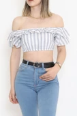 Çizgili Crop Bluz Beyazfüme - 18426.631. thumbnail 1