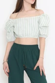 Çizgili Crop Bluz Yeşil - 18423.631. - 4