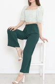 Çizgili Crop Bluz Yeşil - 18423.631. - 5