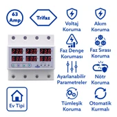 Tomzn Trifaz Gerilim Ve Akım Koruma Rölesi Yüksek Alçak Voltaj Akım Koruma 220V 63A 3 Fazlı Yıldırım Ev Tip Röle thumbnail 1