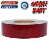 Tüvtürk Onaylı Belgeli Bant 1 Metre 5 cm Kırmızı Reflektörlü Reflektif Fosforlu Şerit Bant İkaz Bandı - 1