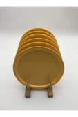 6'lı Sarı Yuvarlak Metal Tepsi, Tek Kişilik Çay ve Kahve Sunum Tepsisi 22cm - 3