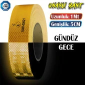 Tüvtürk Onaylı Bant Sarı 1 Metre 5 cm Belgeli Reflektörlü Reflektif Fosforlu Şerit Bant İkaz Bandı - 1
