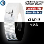 Tüvtürk Onaylı Bant Beyaz 1 Metre 5 cm Belgeli Reflektörlü Reflektif Fosforlu Şerit Bant İkaz Bandı thumbnail 1