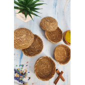 6 Adet Hasır Çerezlik Doğal Çerezlik Yuvarlak Sunum Kase ( Doğal Hasır ) 9 cm - 3