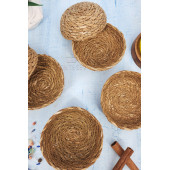 6 Adet Hasır Çerezlik Doğal Çerezlik Yuvarlak Sunum Kase ( Doğal Hasır ) 9 cm - 4