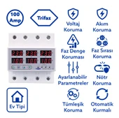 Tomzn Trifaz Gerilim ve Akım Koruma Rölesi Yüksek Alçak Voltaj Koruyucu Röle 220V 100A 3Faz thumbnail 1
