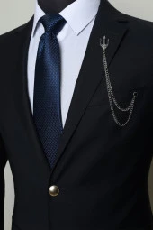 Esgue Posedion Mızrağı Gümüş Zincirli Ceket Yaka İğnesi - 2