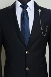 Esgue Desenli Gümüş Gri Zincirli Ceket Yaka İğnesi - 2