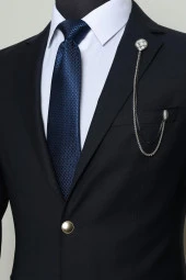 Esgue Desenli Gümüş Gri Zincirli Ceket Yaka İğnesi - 3