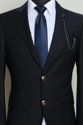 Esgue Desenli Siyah Zincirli Ceket Yaka İğnesi - 2