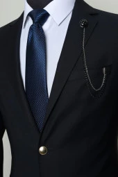 Esgue Desenli Siyah Zincirli Ceket Yaka İğnesi - 3