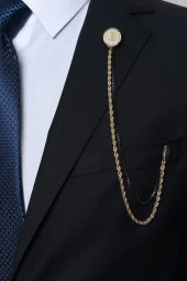 Esgue Çapa Desen Gold Siyah Zincirli Ceket Yaka İğnesi - 1