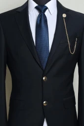 Esgue Çapa Desen Gold Siyah Zincirli Ceket Yaka İğnesi - 2