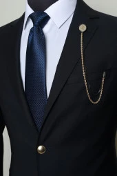 Esgue Çapa Desen Gold Siyah Zincirli Ceket Yaka İğnesi - 3