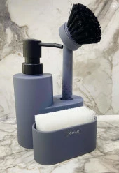 Akrilik Sıvı Sabunluk Süngerlik Lavabo Fırçası Antrasit Renk - 1