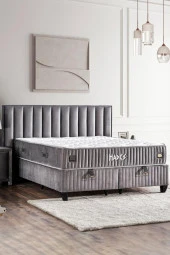 Hades Yatak 200x200 cm Çift Kişilik 30 cm Kalınlığında Paket Yaylı Lüks Yatak Orta Sert Gri Kumaş thumbnail 2