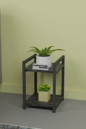 FurnatureDesign Metal Ahşap Dekoratif Çok Amaçlı Raf 2 Katlı Banyo Mutfak Rafı Çiçeklik Organizer Bendir - 3