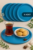 6'lı Turkuaz Yuvarlak Metal Tepsi, Tek Kişilik Çay ve Kahve Sunum Tepsisi 22cm - 1