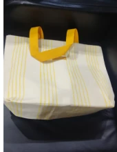 PLAJ ÇANTASI KETEN KREM&SARI ÇİZGİLİ BİODERM YAZILI ÖLÇÜLERİ : ENİ45CMX37YÜKSEKLİKX DERİNLİK12CM - 1