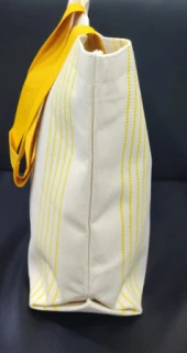 PLAJ ÇANTASI KETEN KREM&SARI ÇİZGİLİ BİODERM YAZILI ÖLÇÜLERİ : ENİ45CMX37YÜKSEKLİKX DERİNLİK12CM - 4